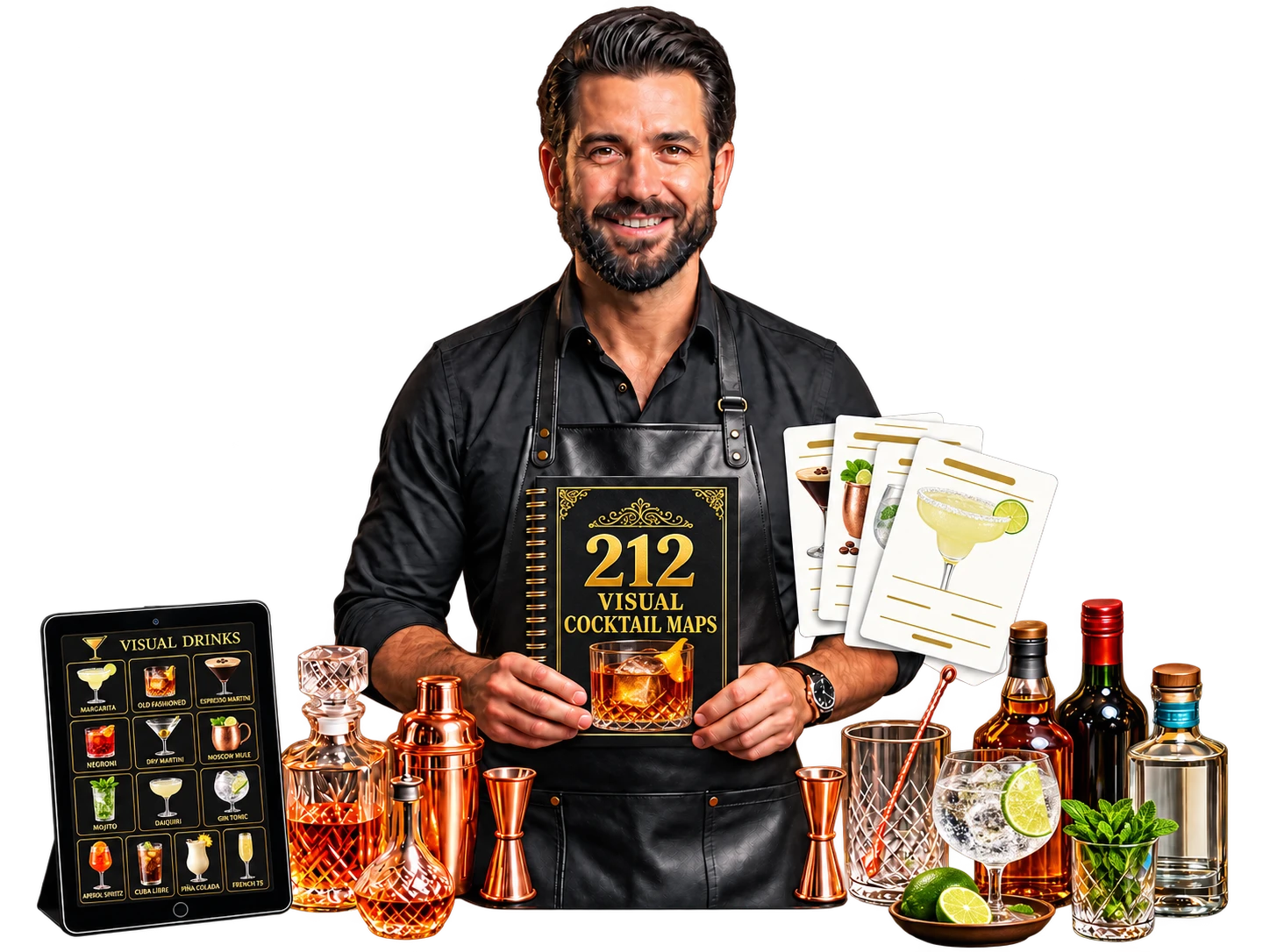 Complete collection of +212 visual cocktail recipe maps